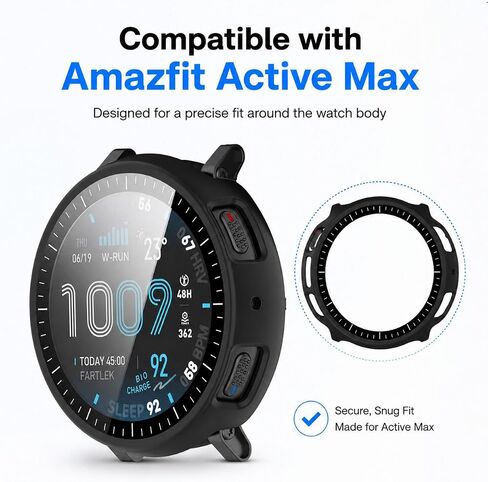 [2-Pack] Case with Tempered Glass Screen Protector Compatible with Amazfit Active Max, Bumper Full Coverage Protective Hard Dull-Polish PC Cases Face Cover for Amazfit Active Max in Kuwait