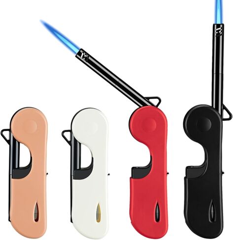 4 Pack Long Torch Lighters, (Fuel Not Included) Foldable Refillable Butane Lighters with Hook, Visible Fuel Window and Jet Flame for Candles, Grill, Fireplace, Camping in Saudi Arabia