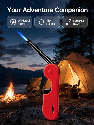 4 Pack Long Torch Lighters, (Fuel Not Included) Foldable Refillable Butane Lighters with Hook, Visible Fuel Window and Jet Flame for Candles, Grill, Fireplace, Camping in Saudi Arabia