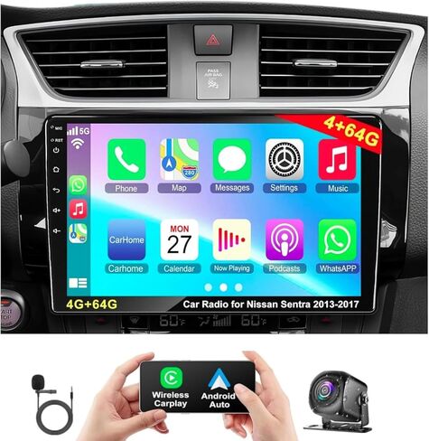 (4G RAM+64G ROM) Car Radio for Nissan Sentra 2013-2017, Android 13.0 10.1 Inch 5G WiFi Sentra Stereo Support Carplay/Android Auto,GPS Navigation with Bluetooth,Backup Camera 1080P,SWC/FM Radio in Saudi Arabia