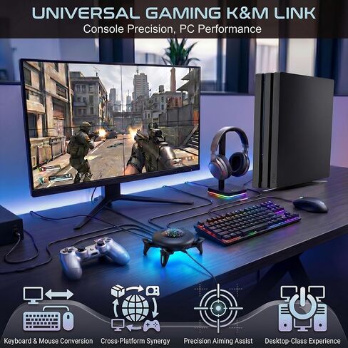 Keyboard and Mouse Adapter Converter for Nintendo Switch, Xbox Series X|S, Xbox One, PS4, PS3, with RGB Lighting, Plug & Play, Custom Key Remapping, Mouse Sensitivity, Aim Speed, Dead Zone Adjustment in Kuwait
