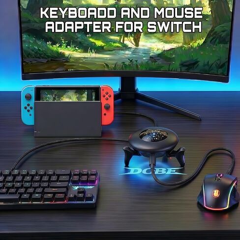 Keyboard and Mouse Adapter Converter for Nintendo Switch, Xbox Series X|S, Xbox One, PS4, PS3, with RGB Lighting, Plug & Play, Custom Key Remapping, Mouse Sensitivity, Aim Speed, Dead Zone Adjustment in Kuwait