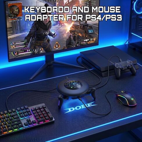 Keyboard and Mouse Adapter Converter for Nintendo Switch, Xbox Series X|S, Xbox One, PS4, PS3, with RGB Lighting, Plug & Play, Custom Key Remapping, Mouse Sensitivity, Aim Speed, Dead Zone Adjustment in Kuwait