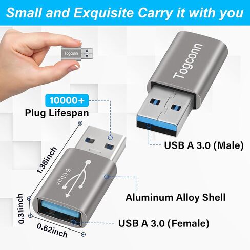 USB 3.0 Adapter, USB A Male to Female Connector Converter Extender, Support Charge & Data Sync for PC, Laptop, Mouse, Keyboard, USB A Charger in Kuwait