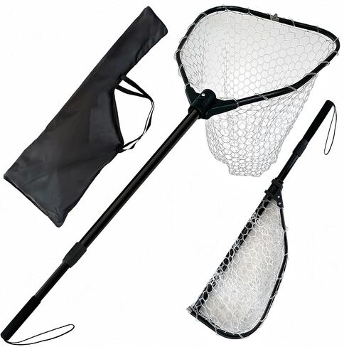 Telescoping Rubber Fishing Net with Handle 64"/46“ Long Silicone Large Fish Landing Net Kayak/Fishpond/Saltwater Extendable Fishing Gear Accessories in Saudi Arabia