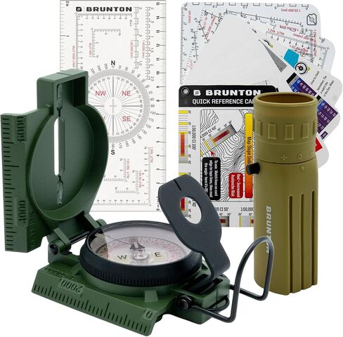 Brunton Deluxe Tactical Field Navigator Bundle – Model 94 Military Lensatic Compass (Made in USA) + Lite Tech 8x22 Monocular + Quick-Reference Navigation Card Set + Map Multi-Tool in Kuwait