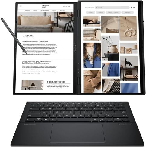 ASUS Zenbook Duo ux8406 AI Powered 2-in-1 Laptop 14.0" Touchscreen OLED 3K 120Hz Display (Intel Ultra 9-285H, 32GB LPDDR5X, 2TB PCIe SSD, Active Pen, Backlit KB, Win 11 Home) w/DKZ USB Port Expander in Kuwait