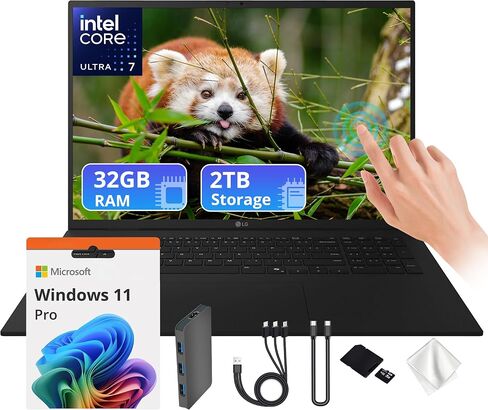 LG Gram 17" WQXGA Touch Business Copilot+ PC Laptop, Intel Ultra 7 258V, 32GB RAM, 2TB Storage(1TB SSD+1TB Dock), Long Battery, 3.22lbs Ultra Light, Dual Thunderbolt 4,Wi-Fi 7, Win 11 Pro, Black in Kuwait