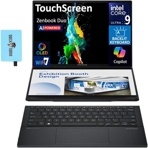 Asus Zenbook Duo AI Powered 2-in-1 Laptop 14.0" Touchscreen OLED WUXGA Display (Intel Ultra 9-285H, 32GB LPDDR5X, 4TB PCIe SSD, Backlit KB, 2 Thunderbolt 4, WiFi 7, Win 11 Pro) w/DKZ USB Port Expander in Kuwait