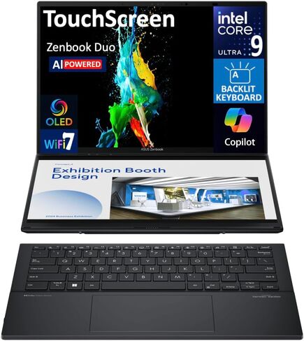 Asus Zenbook Duo AI Powered 2-in-1 Laptop 14.0" Touchscreen OLED WUXGA Display (Intel Ultra 9-285H, 32GB LPDDR5X, 4TB PCIe SSD, Backlit KB, 2 Thunderbolt 4, WiFi 7, Win 11 Pro) w/DKZ USB Port Expander in Kuwait