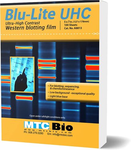 DSC MTC Bio A8815 BluLite™ UHC 8x10 Autoradiography Film - High Contrast, High Sensitivity, Double Emulsion, Wide Compatibility, and Cost-Effective (100 Sheets/Box) in Kuwait