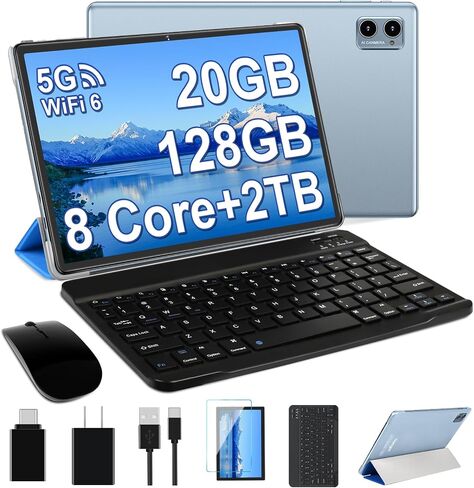 Oangcc 2026 Android Tablet 10 Inch Tablets Octa-Core 12GB RAM 128GB ROM 2TB Expand, 2 in 1 Tablet with Keyboard, Mouse, 5G Wi-Fi Blue/Tooth GPS, GMS Certified, IPS HD Display (Rose Gold) in Kuwait