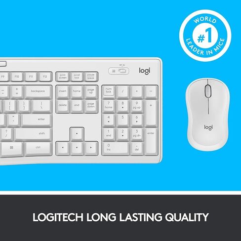 Logitech MK295 Wireless Mouse & Keyboard Combo with SilentTouch Technology, Full Numpad, Advanced Optical Tracking, Lag-Free Wireless, 90% Less Noise - Off White (Renewed) in Kuwait