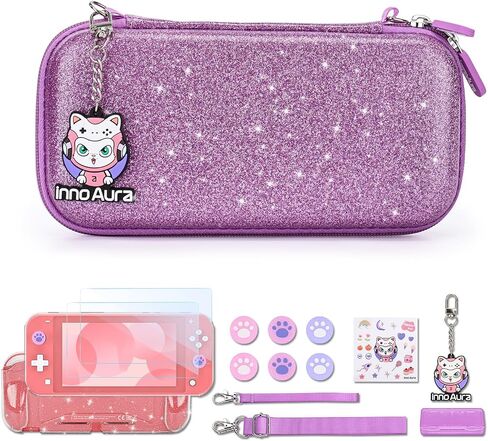 innoAura Switch Lite Case, 14-in-1 Accessories Bundle with Cute Carrying Case, Screen Protector, Thumb Caps (Brown Bear) in Kuwait