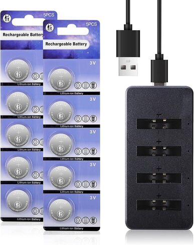 LF2032 Rechargeable Batteries Replace CR2032 3V Lithium-ion Coin Battery with Charger(10 Pack) in Kuwait