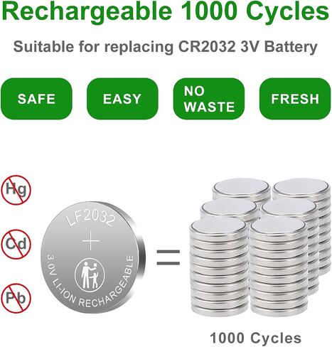 LF2032 Rechargeable Batteries Replace CR2032 3V Lithium-ion Coin Battery with Charger(10 Pack) in Kuwait
