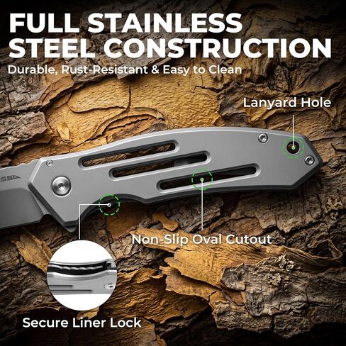 FLISSA Pocket Knife with 3.5" Blade, All Stainless Steel Construction in Kuwait