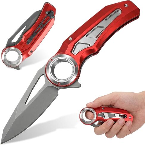 Folding Pocket Knife 8Cr13MoV - 7.87" Heavy-Duty EDC Utility Knife with Anti-Slip Finger Loop & Pocket Clip, Manual Open Tactical Camping Survival Knife, Gifts for Men Women Husband Wife (Black) in Kuwait