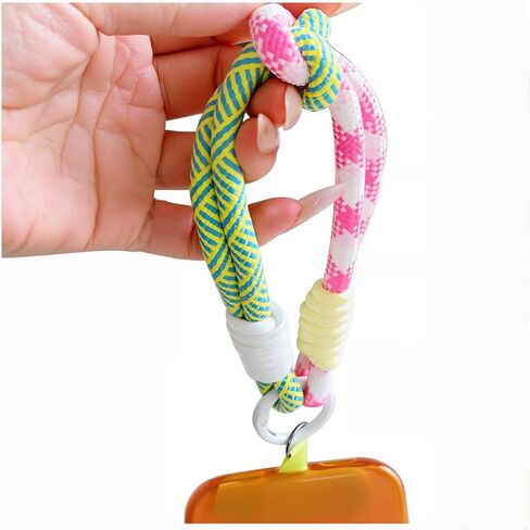 Color Blocking Cell Phone Wrist Strap Cute Braided Rope Phone Charm Wrist Strap With Tether Tab Short Woven Phone Wristlet Strap Key Lanyard for Women Girls Camera Cellphone Case Keychain Wristlet in Kuwait