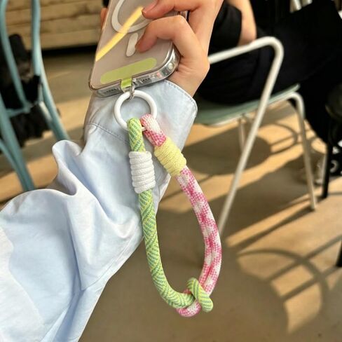 Color Blocking Cell Phone Wrist Strap Cute Braided Rope Phone Charm Wrist Strap With Tether Tab Short Woven Phone Wristlet Strap Key Lanyard for Women Girls Camera Cellphone Case Keychain Wristlet in Kuwait