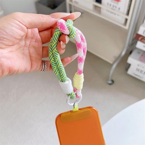 Color Blocking Cell Phone Wrist Strap Cute Braided Rope Phone Charm Wrist Strap With Tether Tab Short Woven Phone Wristlet Strap Key Lanyard for Women Girls Camera Cellphone Case Keychain Wristlet in Kuwait