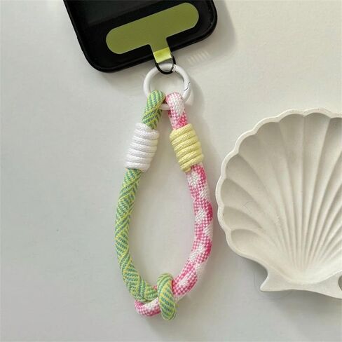 Color Blocking Cell Phone Wrist Strap Cute Braided Rope Phone Charm Wrist Strap With Tether Tab Short Woven Phone Wristlet Strap Key Lanyard for Women Girls Camera Cellphone Case Keychain Wristlet in Kuwait