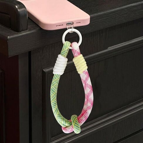 Color Blocking Cell Phone Wrist Strap Cute Braided Rope Phone Charm Wrist Strap With Tether Tab Short Woven Phone Wristlet Strap Key Lanyard for Women Girls Camera Cellphone Case Keychain Wristlet in Kuwait