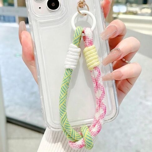 Color Blocking Cell Phone Wrist Strap Cute Braided Rope Phone Charm Wrist Strap With Tether Tab Short Woven Phone Wristlet Strap Key Lanyard for Women Girls Camera Cellphone Case Keychain Wristlet in Kuwait