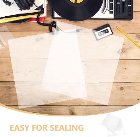 NUOBESTY 50pcs Self-Adhesive Vinyl Record Sleeves Protective Plastic Outer Covers for Standard Vinyl Record Storage Sturdy Design in Kuwait