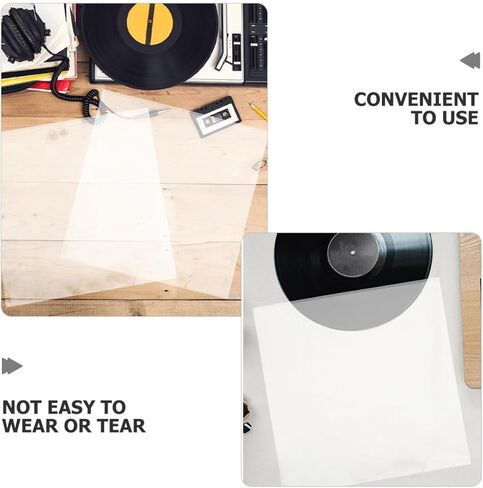 Uonlytech 60pcs Vinyl Record Sleeves Self Adhesive Protective Covers for Vinyl Records Made of Plastic with Easy Sealing Feature from Mud Fingerprints and Stains in Kuwait