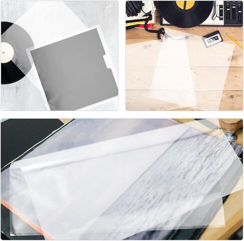 Uonlytech 60pcs Vinyl Record Sleeves Self Adhesive Protective Covers for Vinyl Records Made of Plastic with Easy Sealing Feature from Mud Fingerprints and Stains in Kuwait