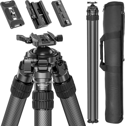 WEYLLAN HN402 2-Section Carbon Fiber Tripod for Hunting & Photography,52mm Quick-Lock Ball Head with 1/4-Turn Main Knob,40mm Inverted Legs,Anti-Loss Spikes,Heavy Duty 66lbs Load,Carrying Bag Included in Saudi Arabia