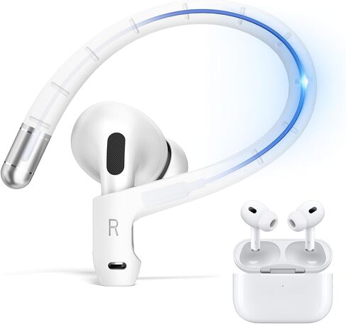 Anti-Slip Ear Hooks for AirPods Pro 2 & AirPod 3 Earbuds [Memory Titanium Alloy],Soft Comfortable Fit | Anti-loss Sports EarHooks Compatible with AirPods Pro 2 Earbuds Accessories with Lanyard (White) in Kuwait