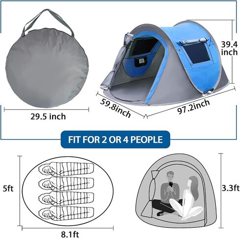 4 Person Pop Up Camping Tent, Instant Setup, Waterproof Tent in Kuwait
