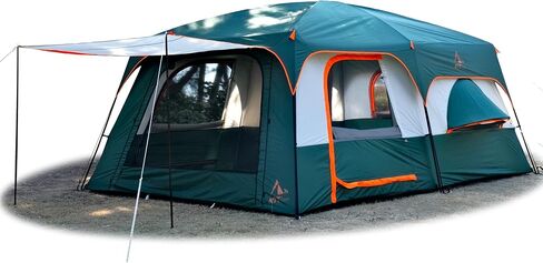 KTT Extra Large Tent 12-14 Person,Family Cabin Tents,2 Bay-Windows,2 Rooms and 3 Doors 3 Windows with Mesh,Waterproof,Straight Wall,Double Layer,Big Tent for Outdoor,Picnic,Camping in Kuwait