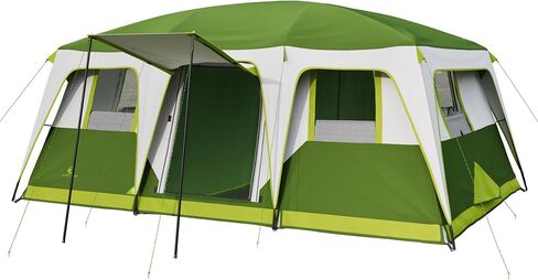 ALPHA CAMP 12 Person Camping Tent with Shade Canopy, Weather Resistant Family Tent with Rainfly & Windproof, 6 Large Mesh Windows, Double Layer, 3 Room Partition for Camping Hiking in Kuwait