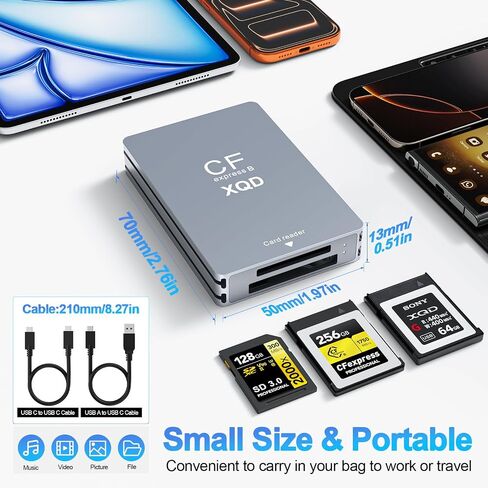 CFexpress Type B Card Reader with XQD & SD, USB C 3.2 Gen 2 10Gbps Aluminum Memory Card Reader for CFexpress Type B, XQD, and SD UHS-II/UHS-I Cards in Kuwait