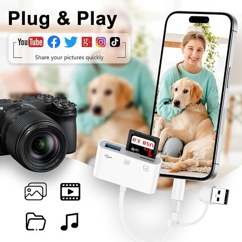 USB C SD Card Reader for iPhone 17 Air 17 16 Pro Max Dual Port Card Adapter in Kuwait