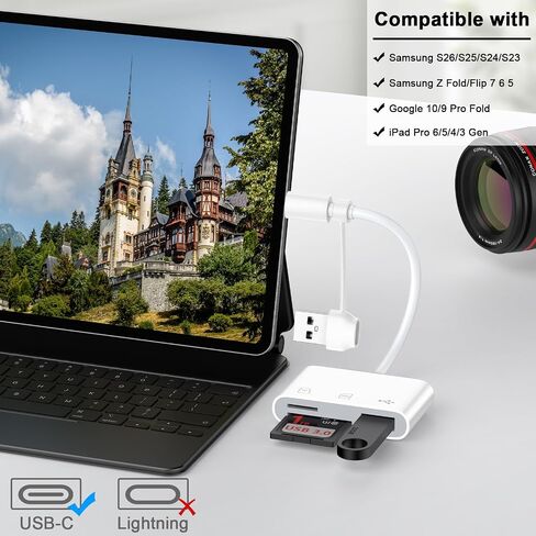 USB C SD Card Reader for iPhone 17 Air 17 16 Pro Max Dual Port Card Adapter in Kuwait