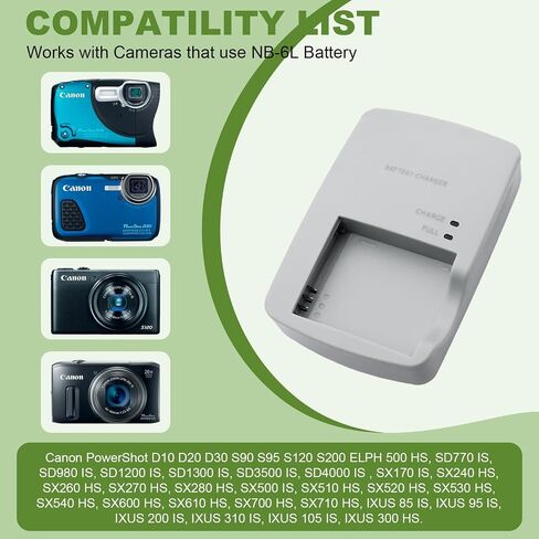 CB-2LY CB-2LYE Charger for NB-6L NB-6LH battery Compatible with Canon PowerShot D10 D20 D30 S90 S95 S120 S200 SD770 IS SD980 IS SD1200 IS SD1300 IS SD3500 IS SD4000 IS ELPH 500 HS IXY 10S 25 IS camera in Kuwait