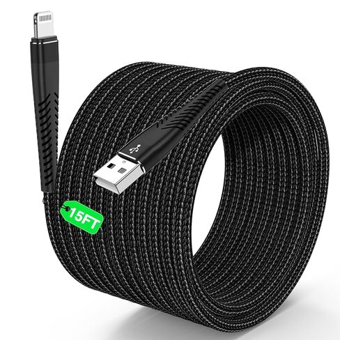 15 FT iPhone Charger Cord Extra Long, [Apple MFi Certified] Lightning Cable 5M, 2.4A Long iPhone Charger Cable Fast Charging Cable 15 Foot for iPhone 14/14pro/13/12/11/11Pro/X/XR/XS Max/8-White in Kuwait