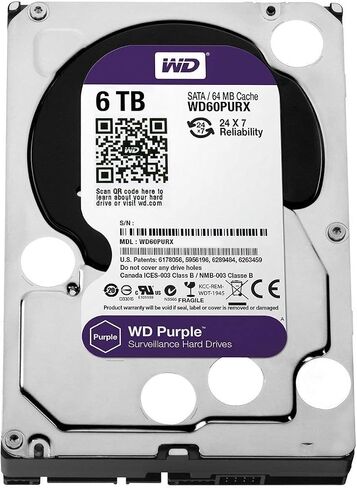 WD Purple 6TB Surveillance Hard Disk Drive - 5400 RPM Class SATA 6 Gb/s 64MB Cache 3.5 Inch - WD60PURX [Old Version] in Kuwait