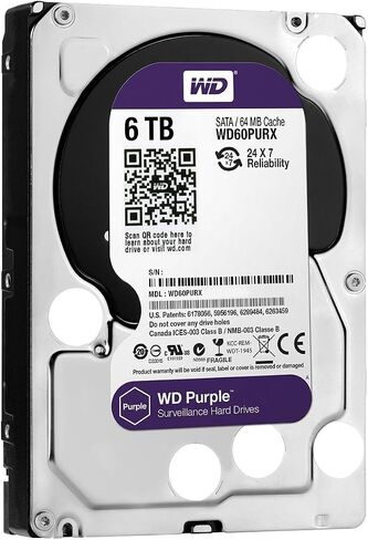 WD Purple 6TB Surveillance Hard Disk Drive - 5400 RPM Class SATA 6 Gb/s 64MB Cache 3.5 Inch - WD60PURX [Old Version] in Kuwait