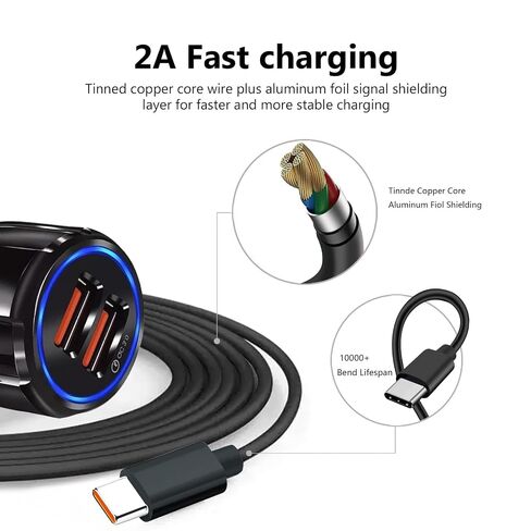 Fast USB Car Type C Charger 30W Adapter for Moto G Power 2025/G Stylus/G Play/G Pure,Edge,Motorola One 5G Ace/Razr, Carplay Cable for iPhone 16E 16 15 Pro Charging Samsung Galaxy & More Android Phone in Kuwait