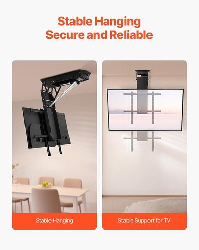 VEVOR Motorized Ceiling TV Mount, TV Wall Mount for 32 to 70 Inch TV, Electric Adjustable Ceiling TV Mount, Motorized Flip Down TV Mount Bracket with Max VESA 24 x 24 in, Fits TVs Up to 110 lbs in Kuwait