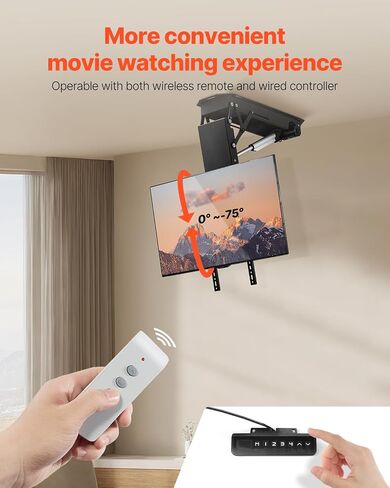 VEVOR Motorized Ceiling TV Mount, TV Wall Mount for 32 to 70 Inch TV, Electric Adjustable Ceiling TV Mount, Motorized Flip Down TV Mount Bracket with Max VESA 24 x 24 in, Fits TVs Up to 110 lbs in Kuwait