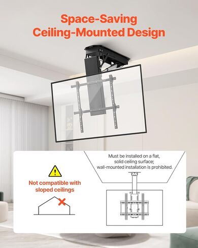 VEVOR Motorized Ceiling TV Mount, TV Wall Mount for 32 to 70 Inch TV, Electric Adjustable Ceiling TV Mount, Motorized Flip Down TV Mount Bracket with Max VESA 24 x 24 in, Fits TVs Up to 110 lbs in Kuwait