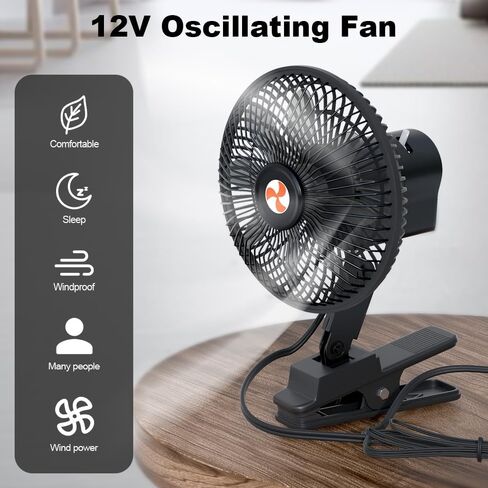 12 V Oscillating Fan, 8" Portable Fan Wide-Bound Cooling Ventilation in Kuwait