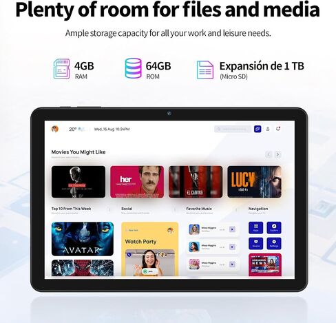 Android Tablet 10 Inch, 4GB+64GB+1TB, Dual Camera,IPS Screen,Grey in Kuwait