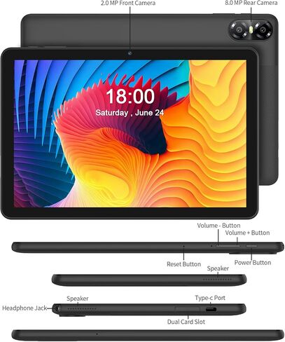 Android Tablet 10 Inch, 4GB+64GB+1TB, Dual Camera,IPS Screen,Grey in Kuwait